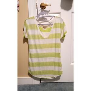 American Eagle - Women's Green & White Striped V-Neck Tee - Sz M